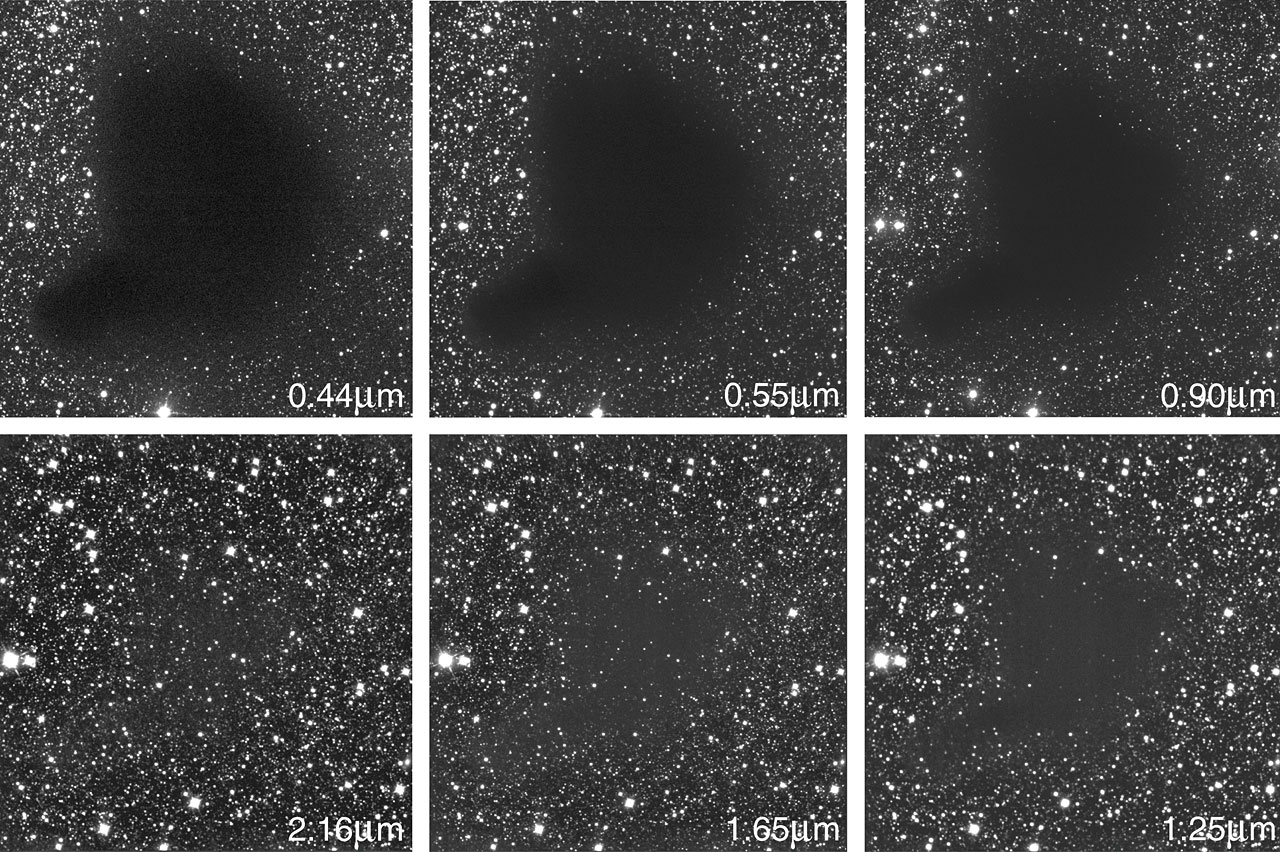 The dark cloud B68 at different wavelegths. Credit: ESO