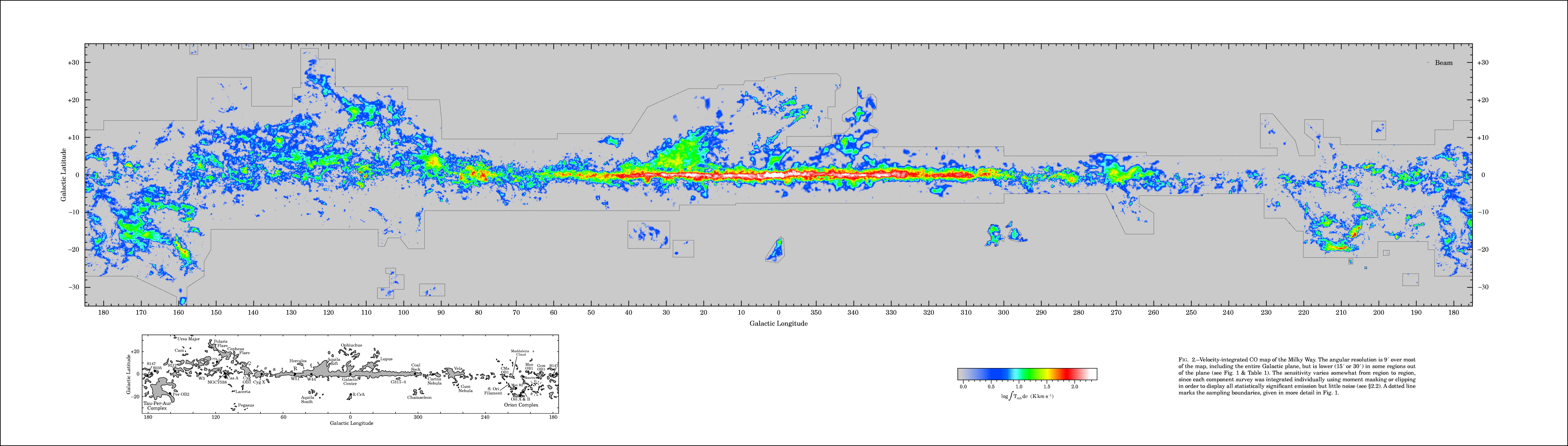 Locations of prominent molecular clouds along the Milky Way. Dame et al. 2001